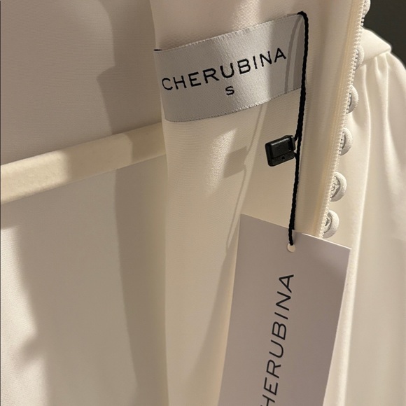 Cherubini Dina white-ivory small wedding dress midi with button accents. - Picture 7 of 8